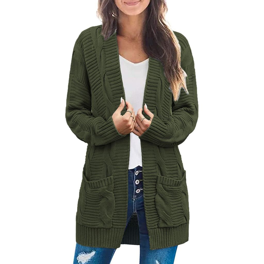 Women S Long Cable Knit Open Front Cardigan Sweater With Pockets