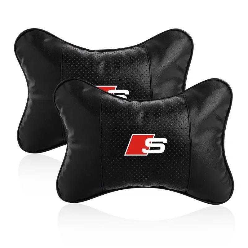 2025 Hot 1/2PCs Leather Car Interior Seat Headrest Neck Pillar Car Accessories For Audis Sline Quattro TT A1 A3 A4 A5 A6 A7 A8 Q