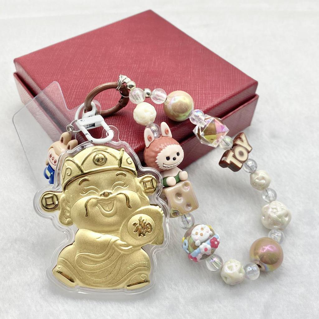 999 Pure Gold God of Wealth Pendant: Versatile Ornament for Phone, Keychain, Car, or Bag