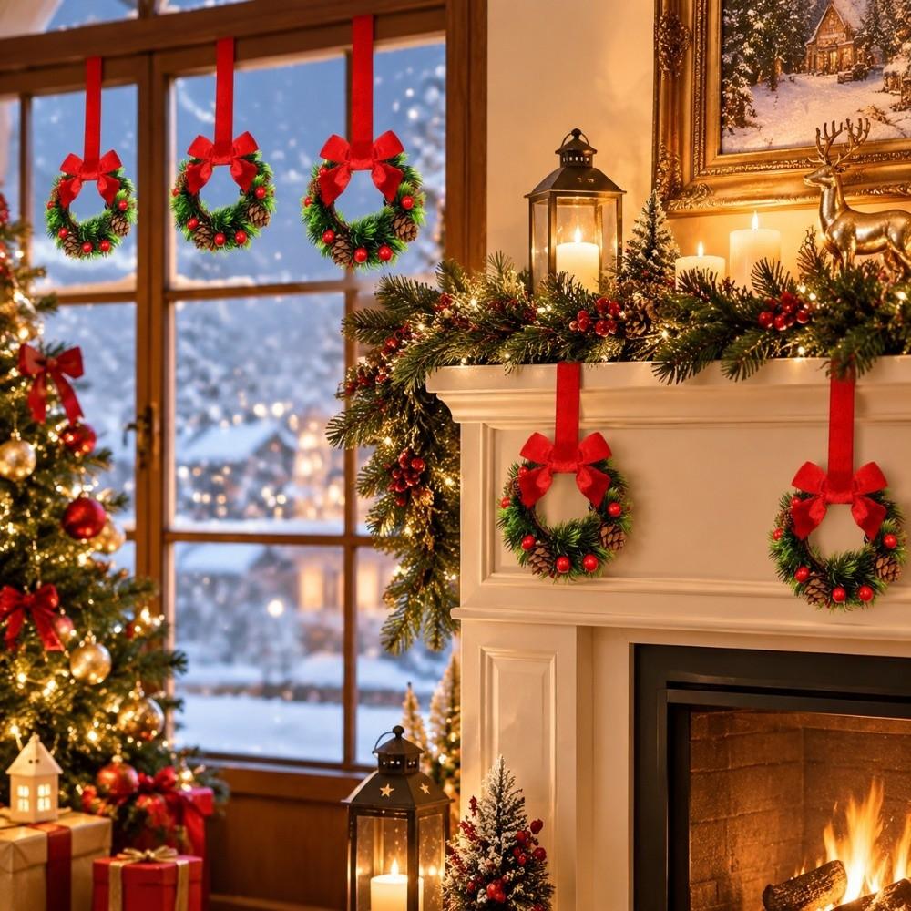 Durable Polyester Cabinet Ribbon Garland Vibrant Red Holiday Bow Ornament Fireplace Mantel