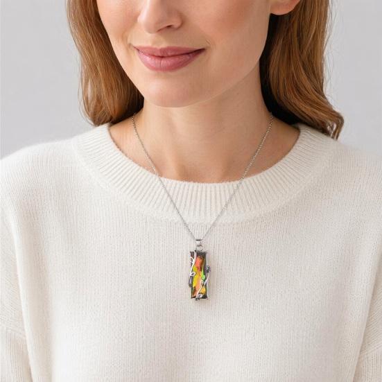 Colorful Faux Crystal Necklace Rectangular Pendant Necklace Stylish Vine Design Adjustable Dainty Necklace