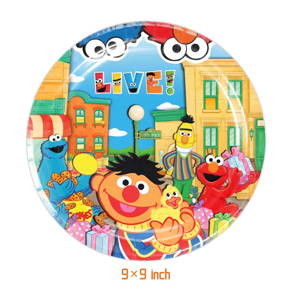 New Sesame Birthday Party Decorations Cartoon Street Balloons Plates Tablecloth Cups Tableware Set for Baby Shower Party Favors 5