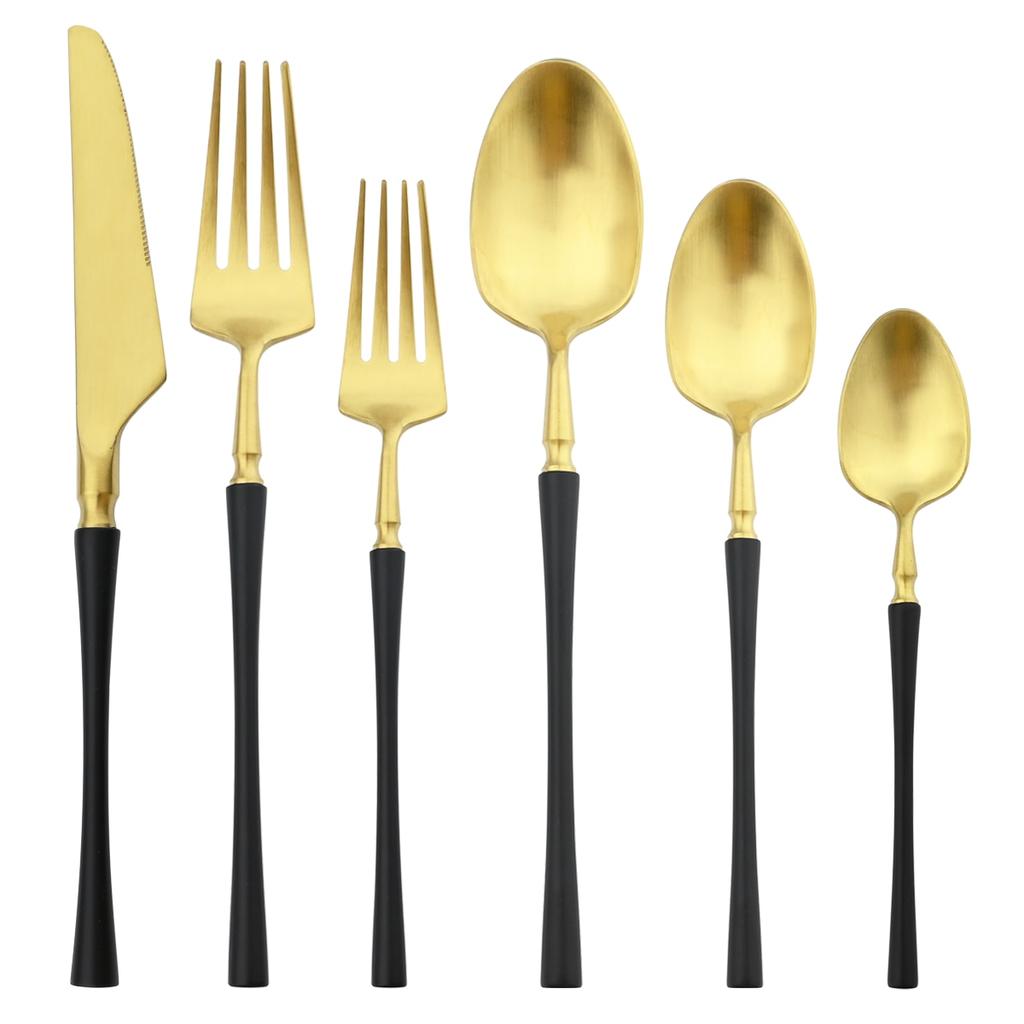 6Pcs White Gold Cutlery Set Western Tableware Set 304 Stainless Steel Dinnerware Dessert Fork Knives Spoon Kitchen Flatware Set