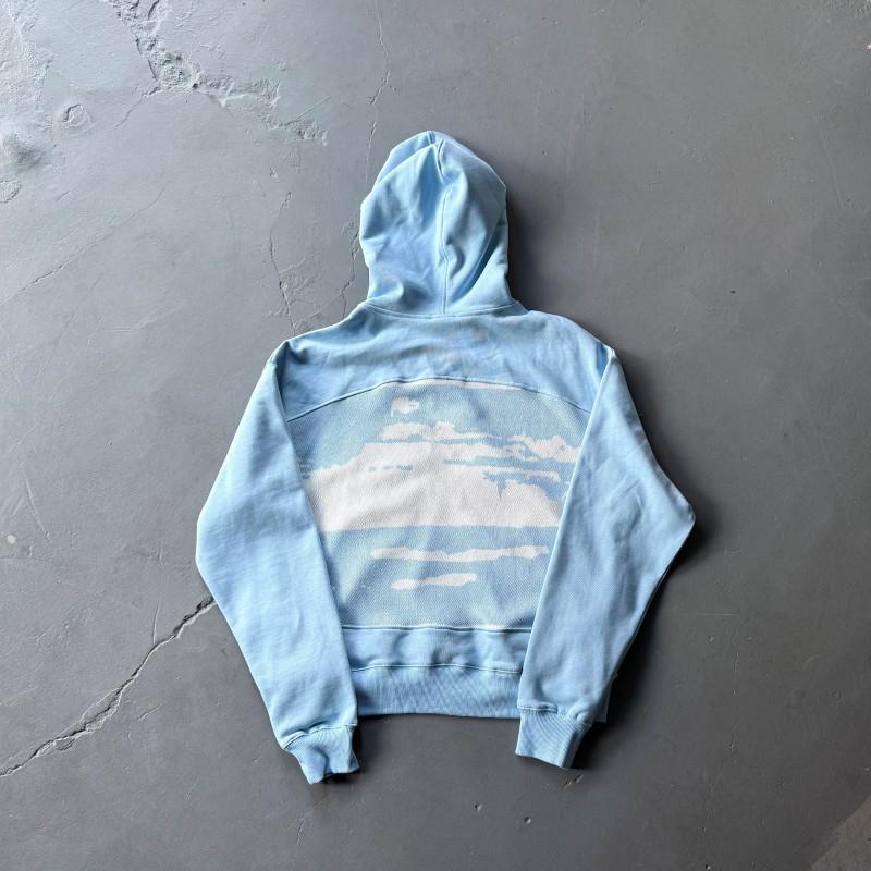 Mens Oversized Hooded Zip-Up Sweatshirt With Graphic Patchwork Design Cotton Fall Streetwear