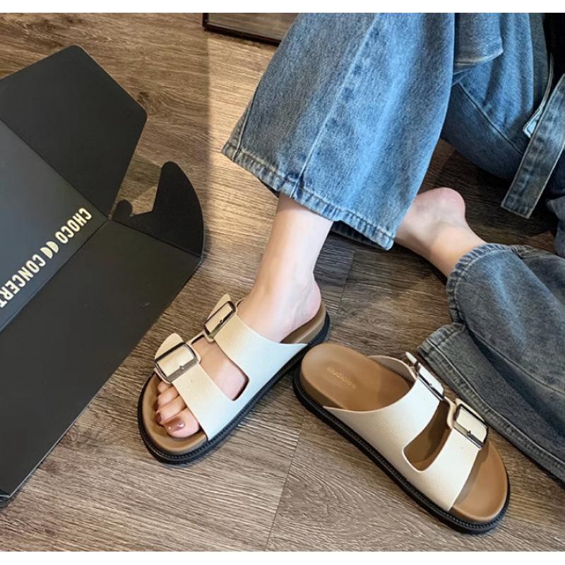 

Отправьте быстро! Однословные шлепанцы на толстой подошве с квадратной пряжкой для женщин, сандалии на плоской подошве 39 белый