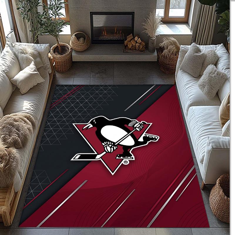 Pittsburgh Penguins Crystal Velvet Carpet Soft Anti?Slip Floor Mat Comfortable Home Living Room Bedroom Decor Rug