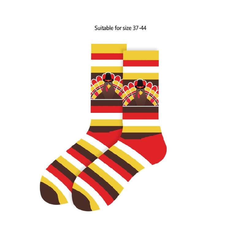 Women's Autumn Themed Socks with Thanksgiving Designs Maple Leaves Turkeys Pumpkin Prints Men's Cotton Crew Socks Gift