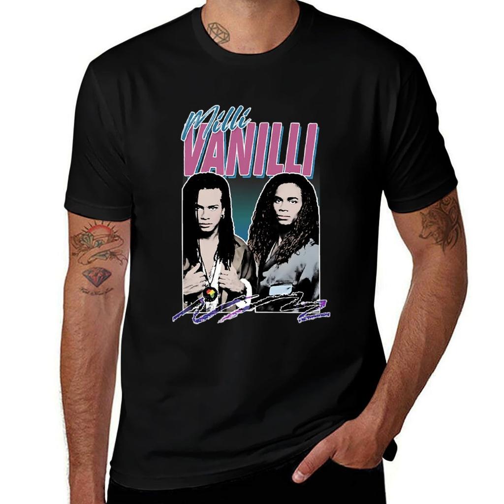 Milli Vanilli Milli Vanilli 80s Fanart Aesthetic Design Tribute TShirt Plus Size Workout Short Sleeve Top TShirt