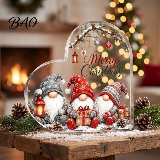 Gnome Holiday Table Decorations Heart Shaped Acrylic Christmas Tabletop Decor, 2D Flat Decorative Sign Centerpiece with Love Design, Festive