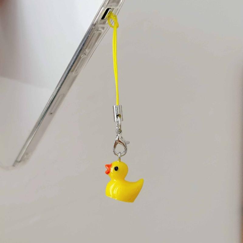 Gelbe Ente Handy-Anhänger Harzgefertigter Tier-Schlüsselanhänger Taschenanhänger Tragbares Mode-Rucksack-Accessoire für Frauen