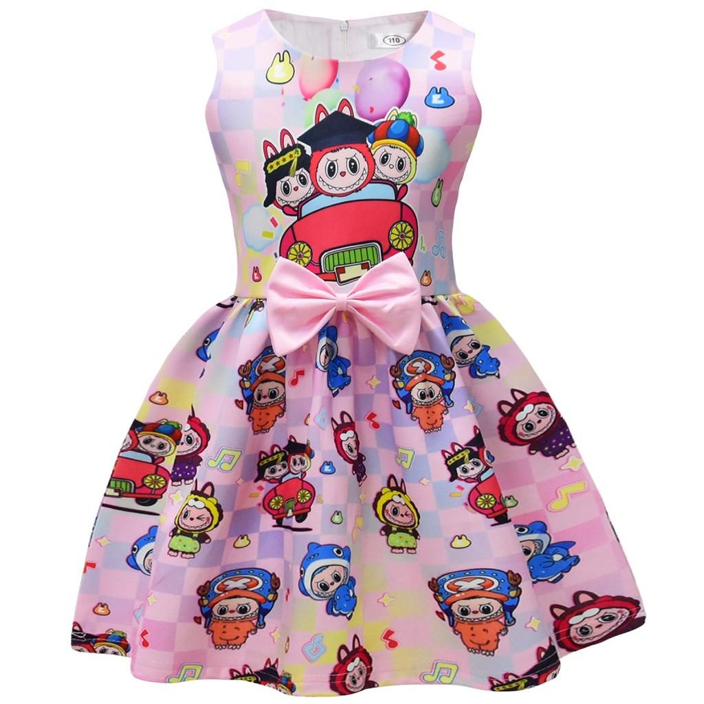 

Детское платье для девочек, аниме, мультяшный принт эльфа, без рукавов, с бантом, повседневное, для вечеринки, принцессы 130cm