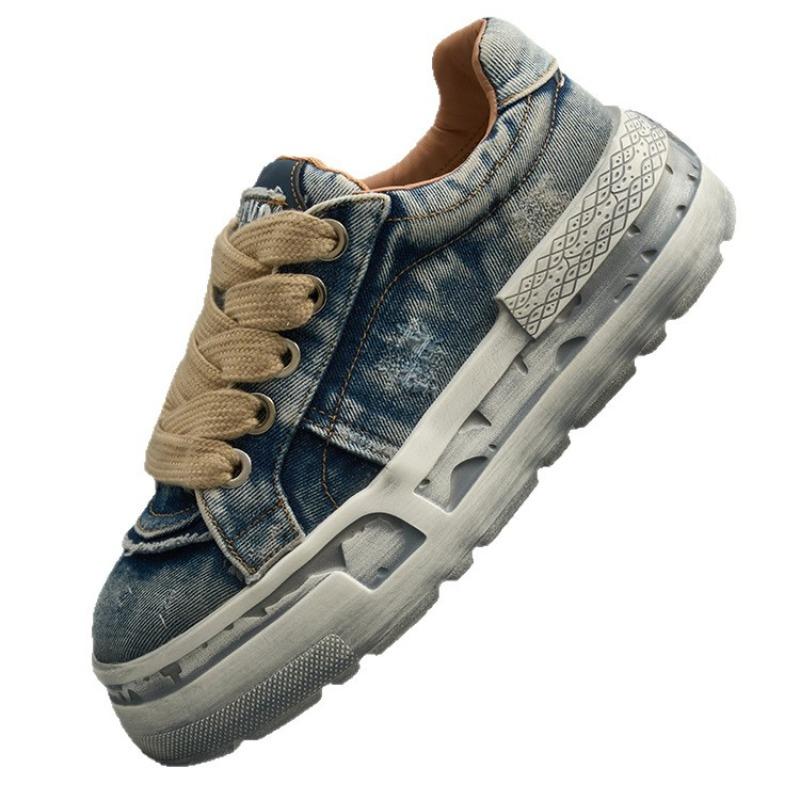 Men's Fashion and Comfortable Retro Trend Casual Washed Denim Sports Shoes