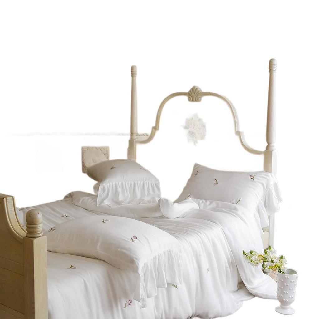 French Tencel Embroidery Luxury Four-Piece Bedding Set - Silky, Cool, Skin-Friendly for Summer Comfort