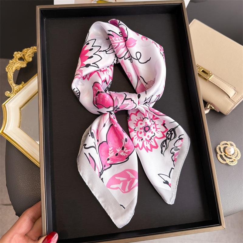 Women S Elegant Printed Simulated Silk Square Scarf For Summer Sun Protection