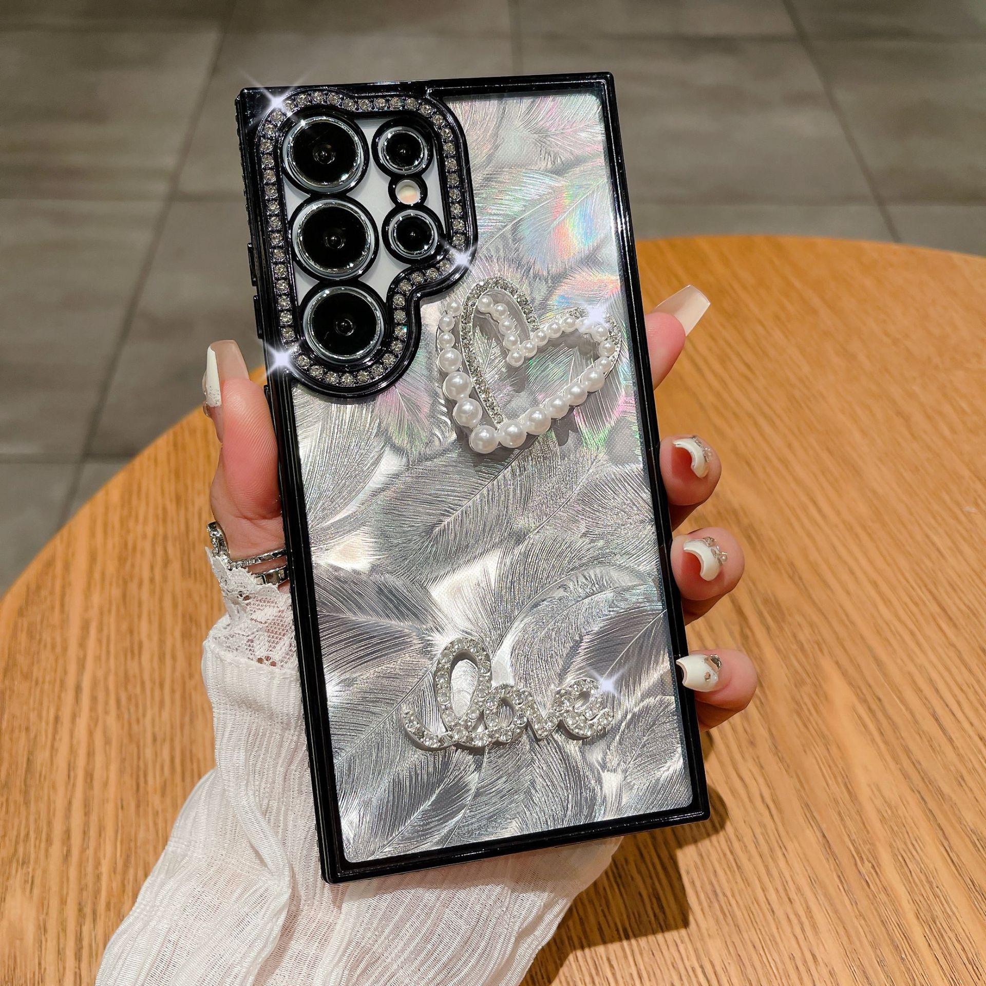 

Suitable for Samsung S24Ultra Phone Cases: Luxurious Water Diamond S23, Laser Feather A73, Diamond-encrusted Heart A24 Soft Case Galaxy S24 чорний