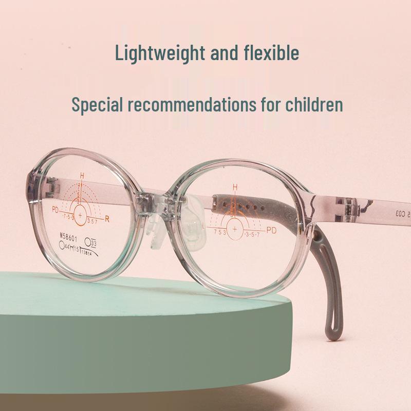 Top-Selling Professional Children's Glasses with Tomato-Style Silicone Nose Pads, Ultra-Light Transparent Gray Unisex Frame