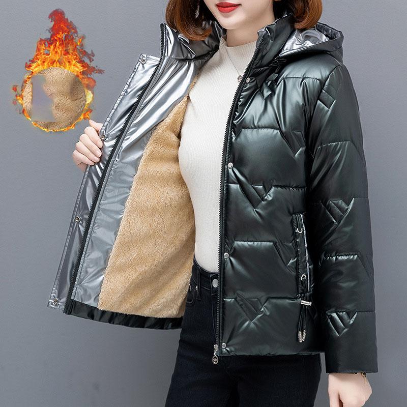 

Зимняя куртка-парка, женская глянцевая пуховая хлопковая куртка, парка с капюшоном, теплая женская куртка с хлопковой подкладкой, повседневная верхняя одежда L темно-зеленого