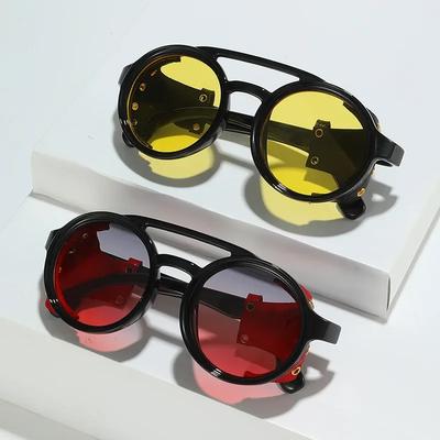 Nuovi Occhiali da Sole Steampunk Retrò per Uomo Donna Pelle Rotondi Vintage Anti Vento UV400 Sport Outdoor