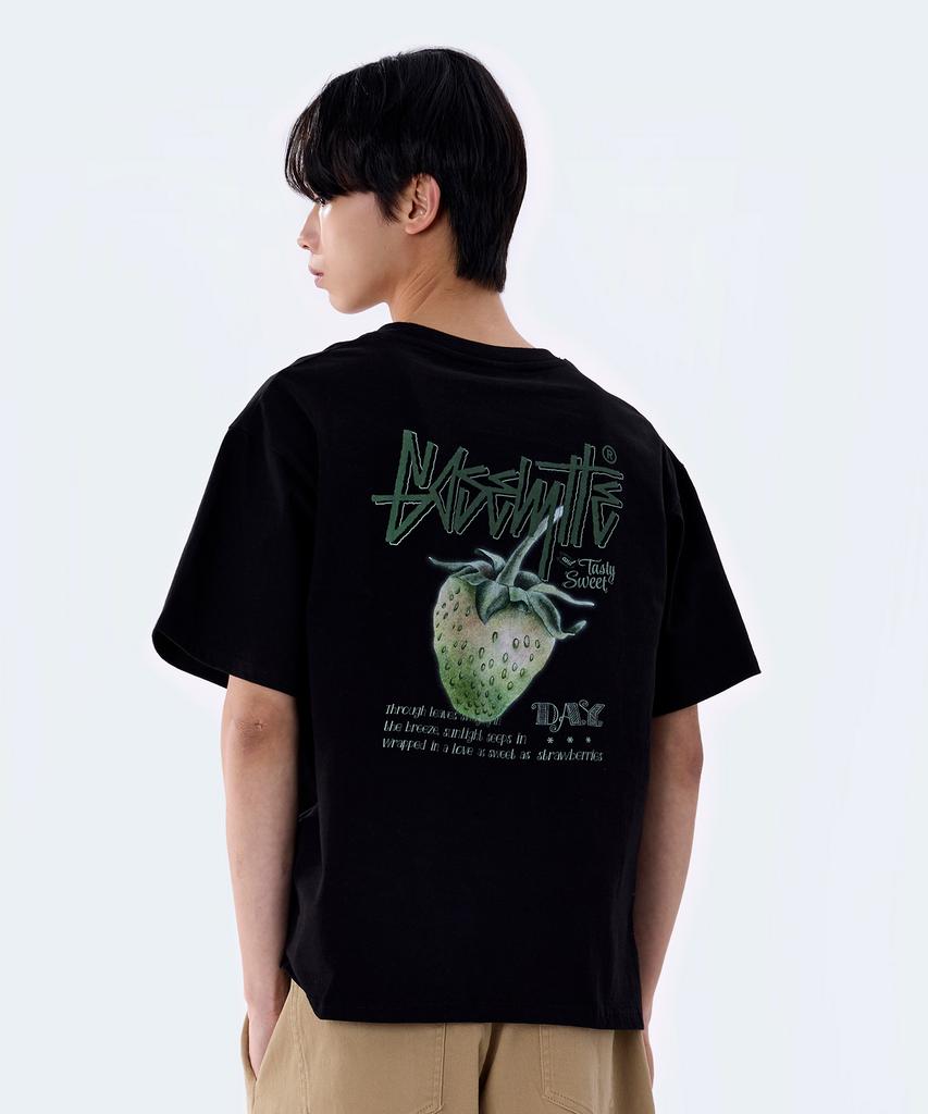 Yosemiti Strawberry Digital Print Short Sleeve T-Shirt Black Yt-3Y25