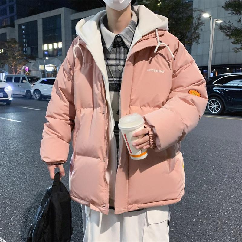 Men's Winter Faux Two-Piece Cotton Jacket, Korean Style, Loose Fit, Versatile Hooded Outerwear, Hong Kong Trend, Thick Padded Coat