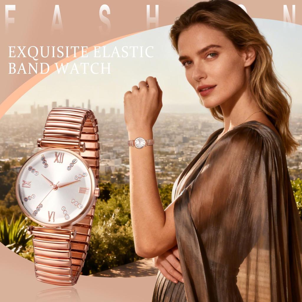 Cute Rose One Size Fits Stainless Steel Analog Fashion Accessory Perfect Gift for Day Ladies' Watch, Gold, Waterproof Popular, Stylish, All, Band,