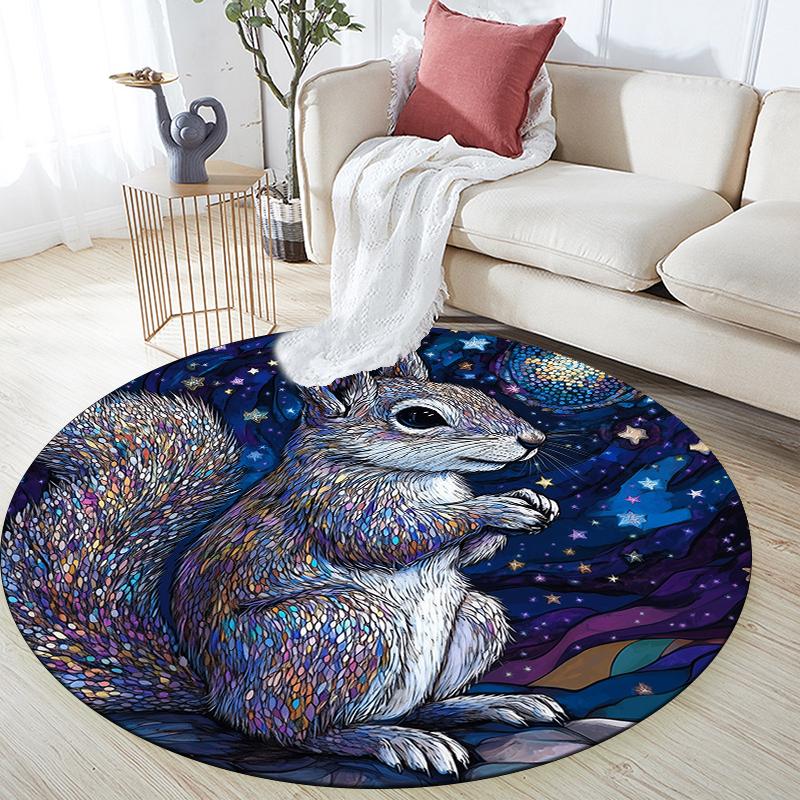 Squirrel pattern round rug,Carpet Rug for Living Room Bedroom Playroom ,Non-slip Floor Mat,Holiday Gifts and Birthday Gifts.