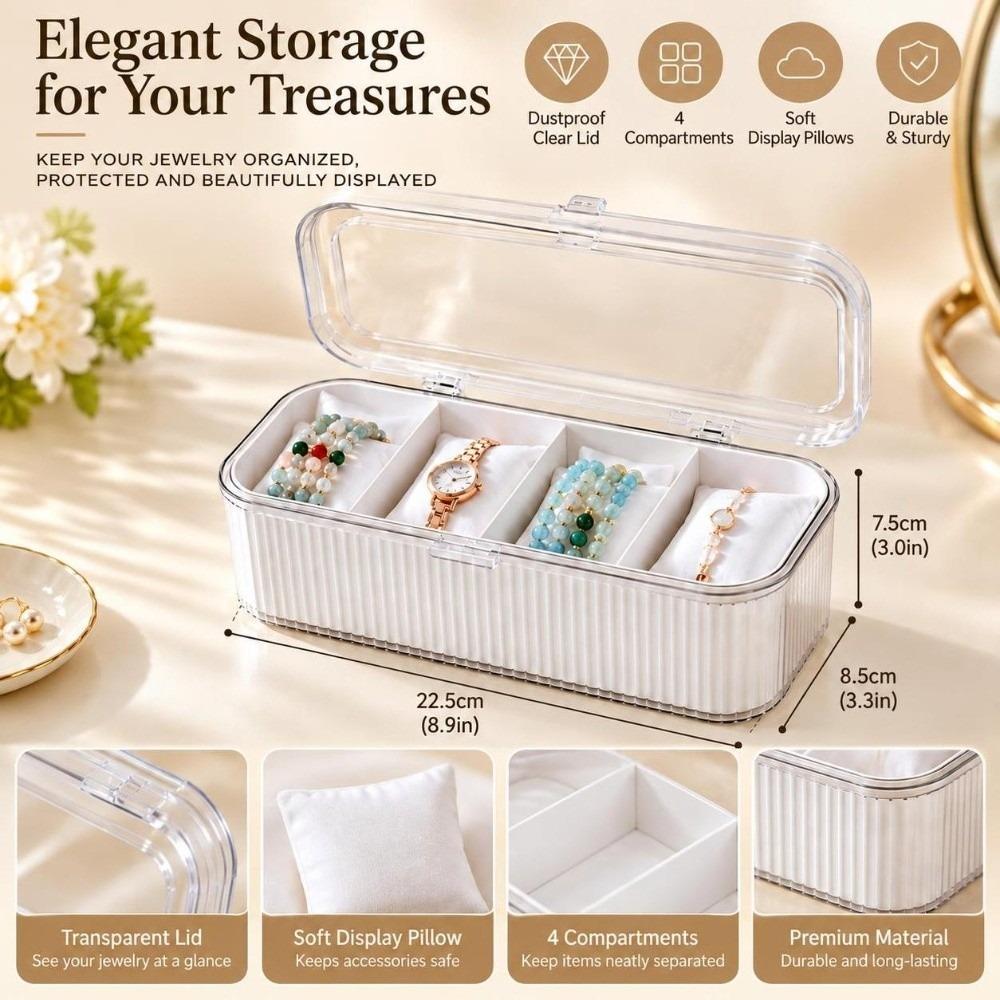 Dustproof Jewelry Organizer Box 4 Compartment Watch Display Case Jewelry Storage