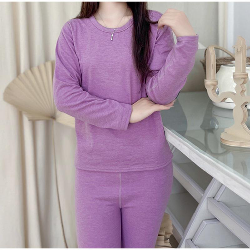 Зимний круглый вырез термобелье женский толстый теплый комплект с длинным рукавом — фото 5