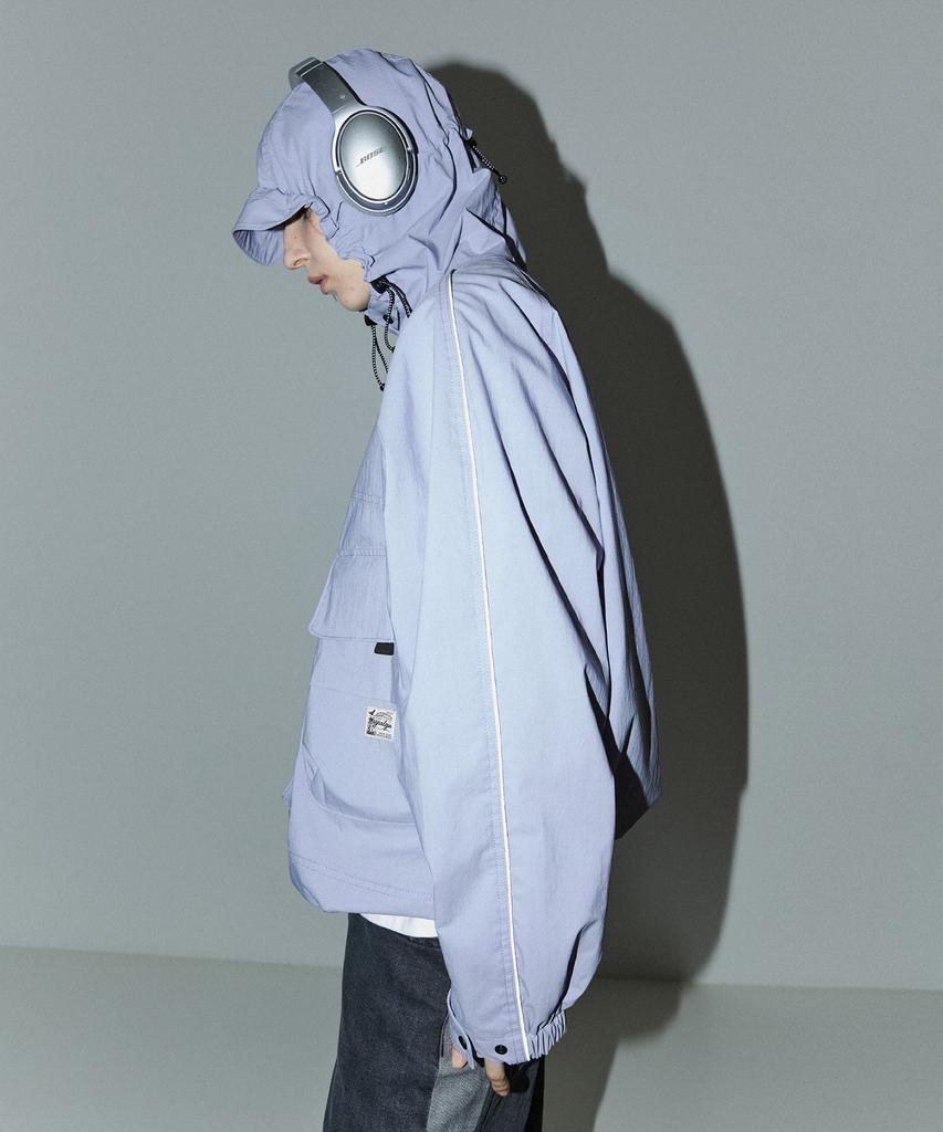 Magoodgan Hunter 5503 Nylon High-Neck Hooded Oversized Grayish-Purple Jacket
