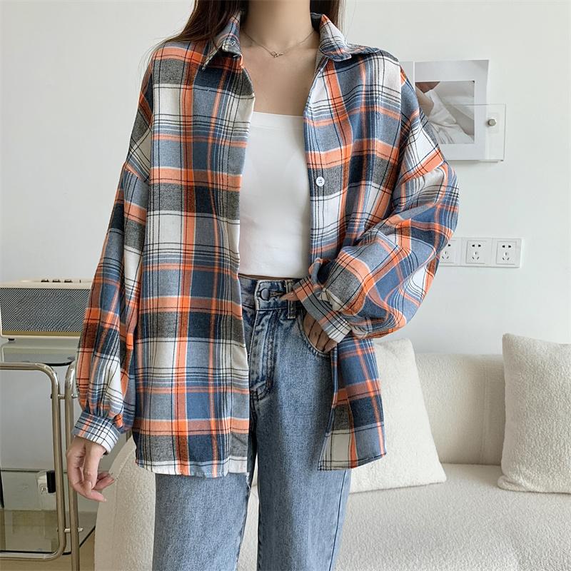 Camicie a quadri larghe semplici vintage primaverili da donna, moda a maniche lunghe, taglie forti, casual, camicette da donna, monopetto, slim, da ufficio, da donna, 26107