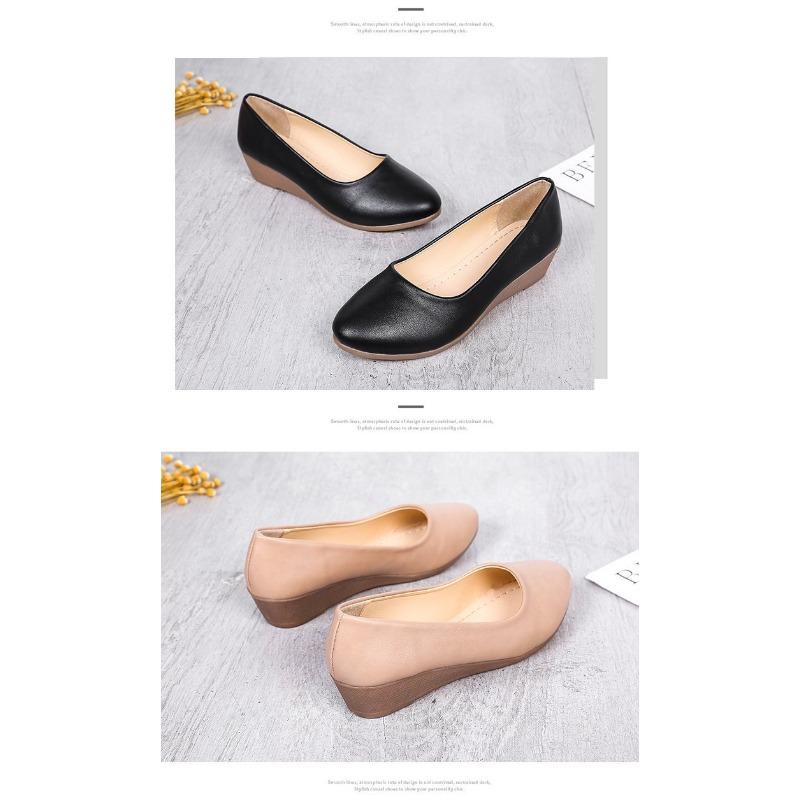 Women's Spring and Autumn New Women's Single Shoes Pointed Toe Slope Small Leather Shoes Shallow Mouth Work Mother Shoes Trend