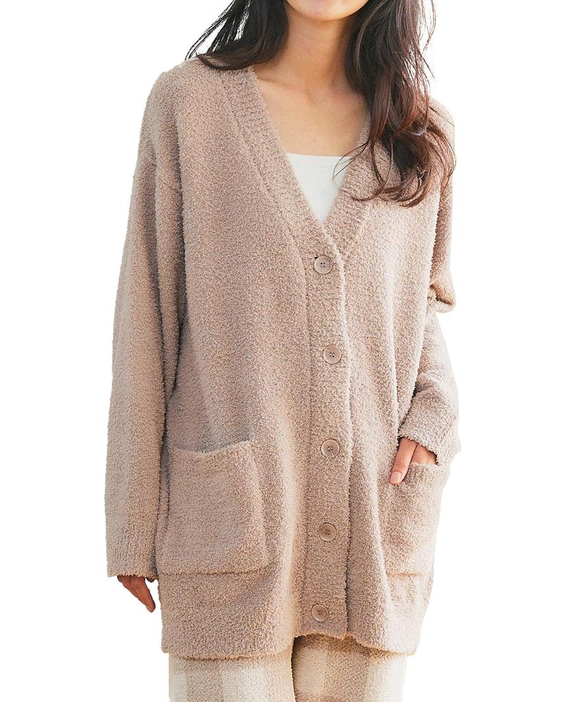 Lafuku Marshmallow Knit Long Fluffy and Warm Available in 8 Pants Sold Size L Women's Cardigan, V-Neck, Sleeves, Pajamas, Colors, Separately, Camel,