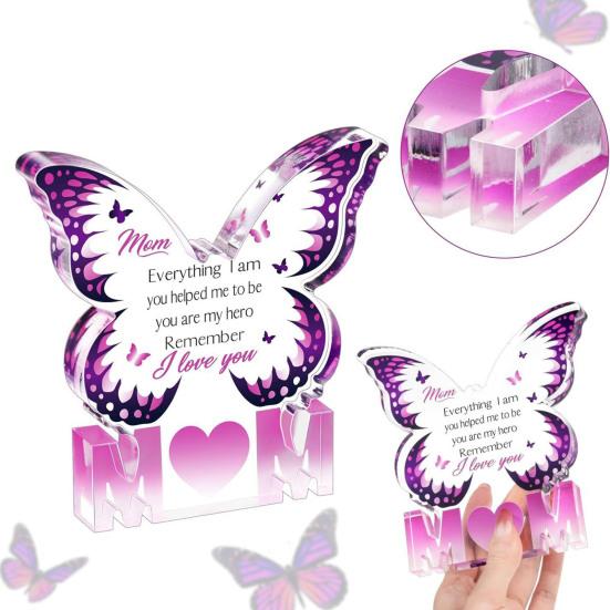 Printed Acrylic Ornament Gifts for Mom Gifts from Daughter or Son Standing Heart or Butterfly Shape Clear Acrylic Sign Mother's Day Gift for Mom