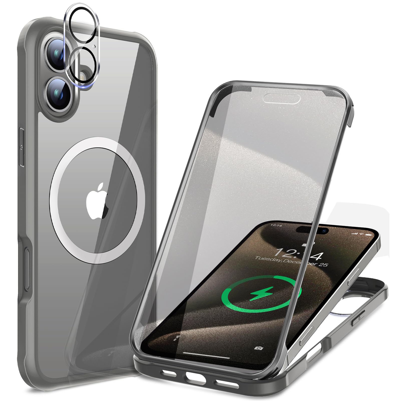 

Закаленное Стекло Невероятная Ударопрочность iPhone 16 Полная Защита Пленка для Камеры Высокочувствительная Панель Беспроводная Зарядка Военный Стандарт Ударопрочности iPhone 16 Прозрачный серый