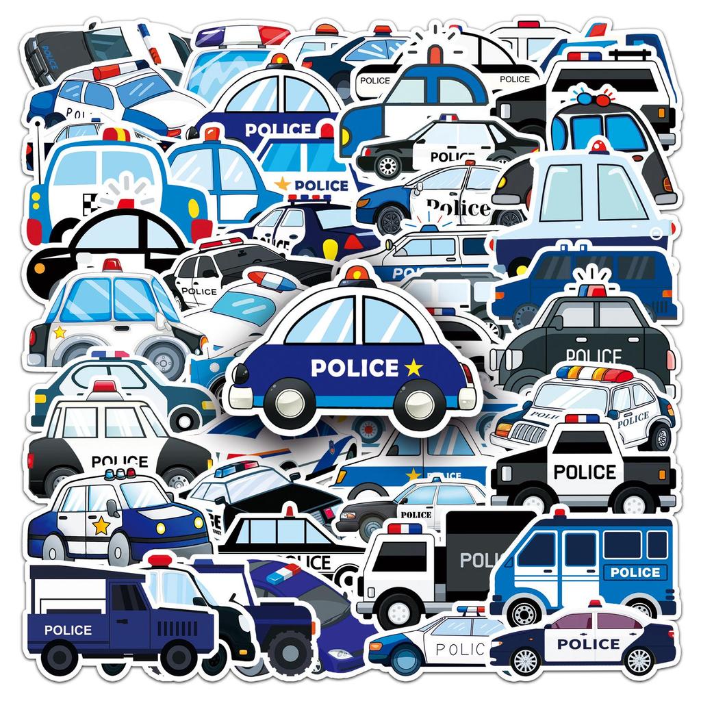 50-Pack Waterproof Cartoon Police Car Stickers for Children - Perfect for DIY, Reward, Phone Cases, and Suitcases