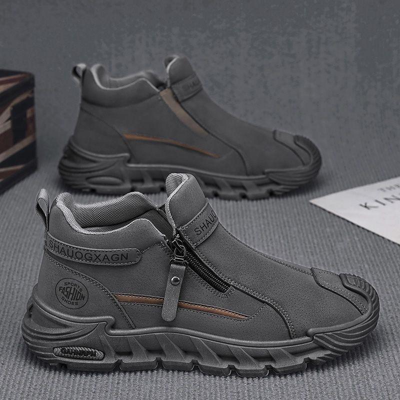 Mens Casual Labor Shoes Fashion Zipper Versatile Men Outdoor Climbing Shoes Non Slip Wear-resistant Sneakers Zapatos Para Hombre