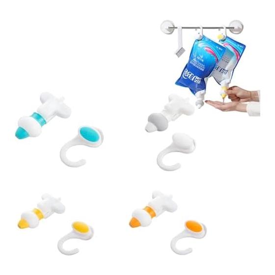 Hanging Shampoo Holder, Set of 4, Can be used until the end, Comes with a refill clip, Standard Pump, Easy to clean with floating storage, Easy to