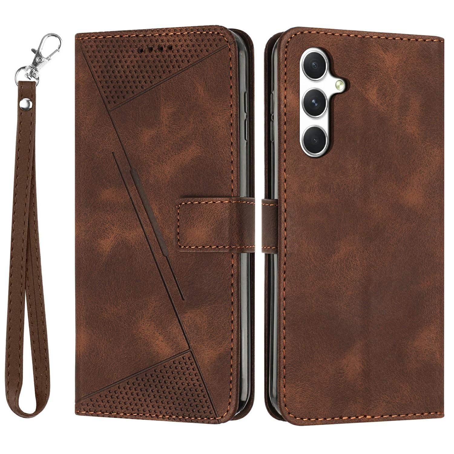 

Чехол-сумочка из кожи с тисненым треугольником для Samsung Galaxy A36 5G Brown