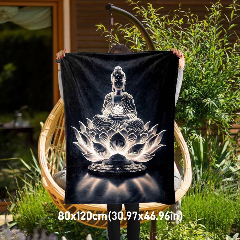

1pc Buddha Lotus Outdoor Flannel Blanket Soft Warm All-Season Throw for Sofa Bed Car Camping Office, Cozy Gift Idea1167S 80x120cm(31x47inch)