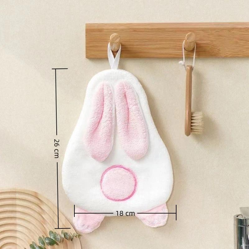 Soft Coral Fleece Hand Towel,Cute Rabbit Pattern,Thick and Absorbent Material,Hanging Hand Towel,Bathroom and Kitchen Towel.