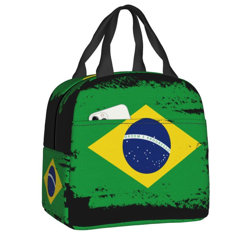 Brazil Flag Resuable Lunch Boxes Women Waterproof Cooler Thermal Food Insulated Lunch Bag School Children Student
