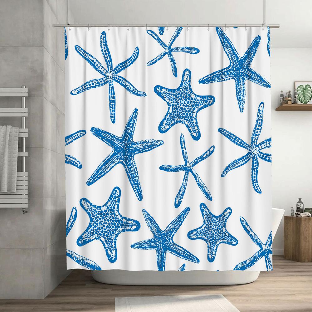 Blue Starfish Shower Curtain Decorative Bathroom Waterproof Fabric Print