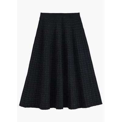 2025 Fall/Winter Coco Style Elegant Knit Midi Pleated Skirt with Elastic Waist