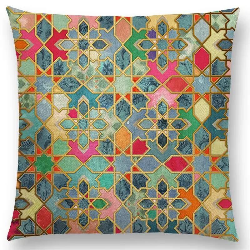 New Colorful Geometric Patterns Moroccan Lattice Mosaic Hexagon Stars Hearts Flowers Pretty Car Cushion Cover Sofa Throw Pillow