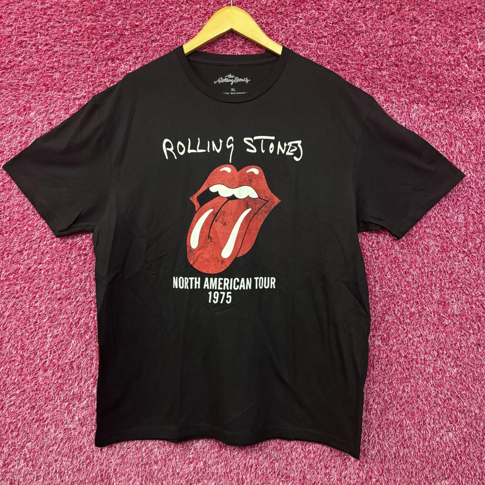 Rolling Stones Hot Lips Logo North American Tour 1975 Black T-Shirt S