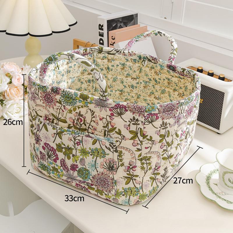 Floral Large Capacity Fabric Laundry Hamper with Easy Carry Handles Rural Pastoral Style Clothing Storage Baskets Home Organizer