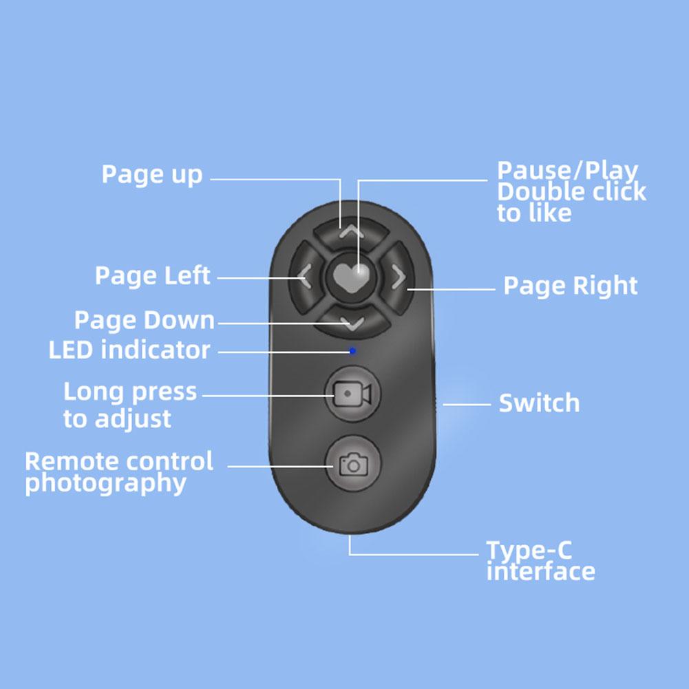 7 Buttons Page Turner for Tiktok Video Bluetooth-Compatible Smart Remote Selfie Stick Camera Controller for Photos and Videos