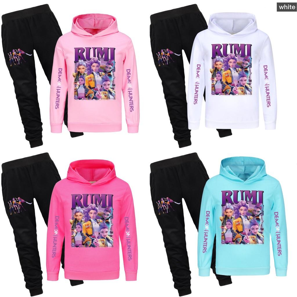 Kpop Demon Hunters Pattern Children Hoodie And Pants Set With Cartoon Print For Winter And Spring Play