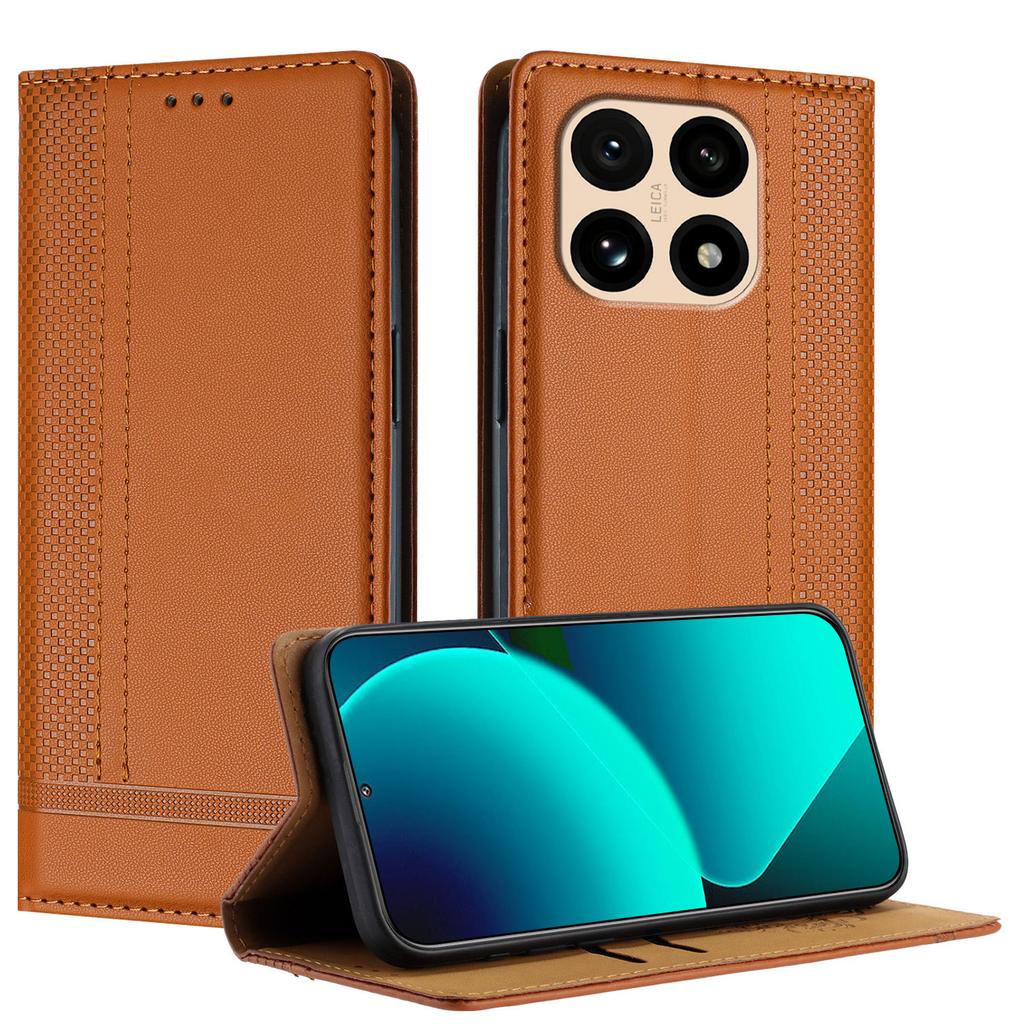 For Xiaomi 15T Case L-Shaped Grid Pattern Leather Stand Phone Cover with Card Slots