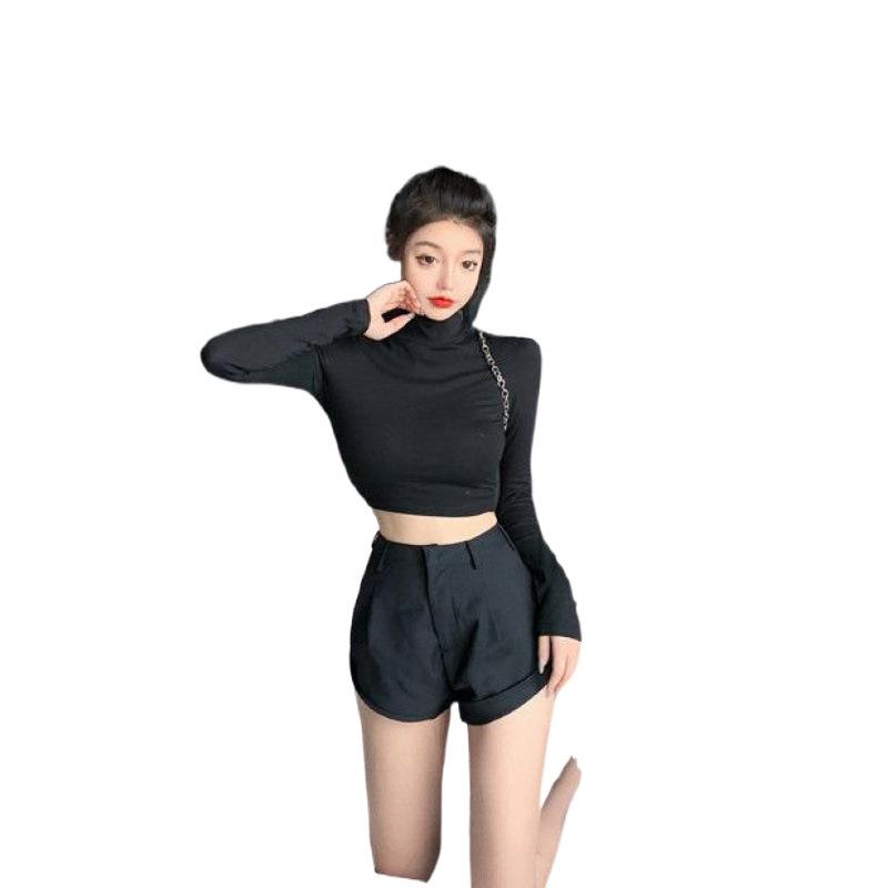 Women's Sexy Back Cut-out Long Sleeve High-Neck Crop Top - Trendy Spring/Autumn Fashion
